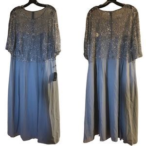 Brand New Adrianna Papell Beaded MIDI Dress in Blue Mist 24W